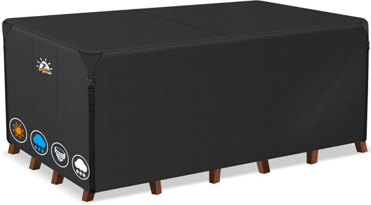 Zettum 285x190x73cm Large Garden Furniture Covers Rectangular 600D Heavy Duty Oxford Fabric Furniture Cover for Patio Table and Chair Set Anti Rain &