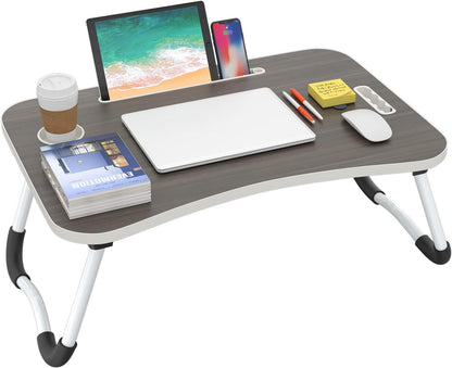 GnohGnoh Folding Lap Desk, 23 Inch Portable Wood Deep Black Laptop Bed Desk Lap Desk with Cup Holder, for Working Reading Writing, Eating