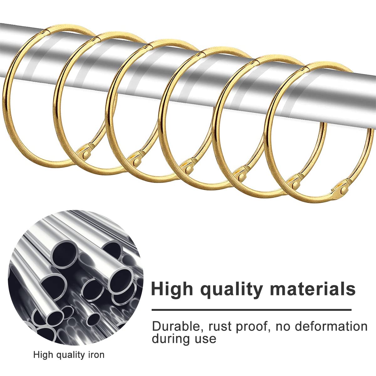 24Pcs Shower Curtain Rings, Rustproof Metal Round Shower Ring Hooks for Bathroom, Decorative Shower Curtain Rings for Shower Rods Curtains (Gold)