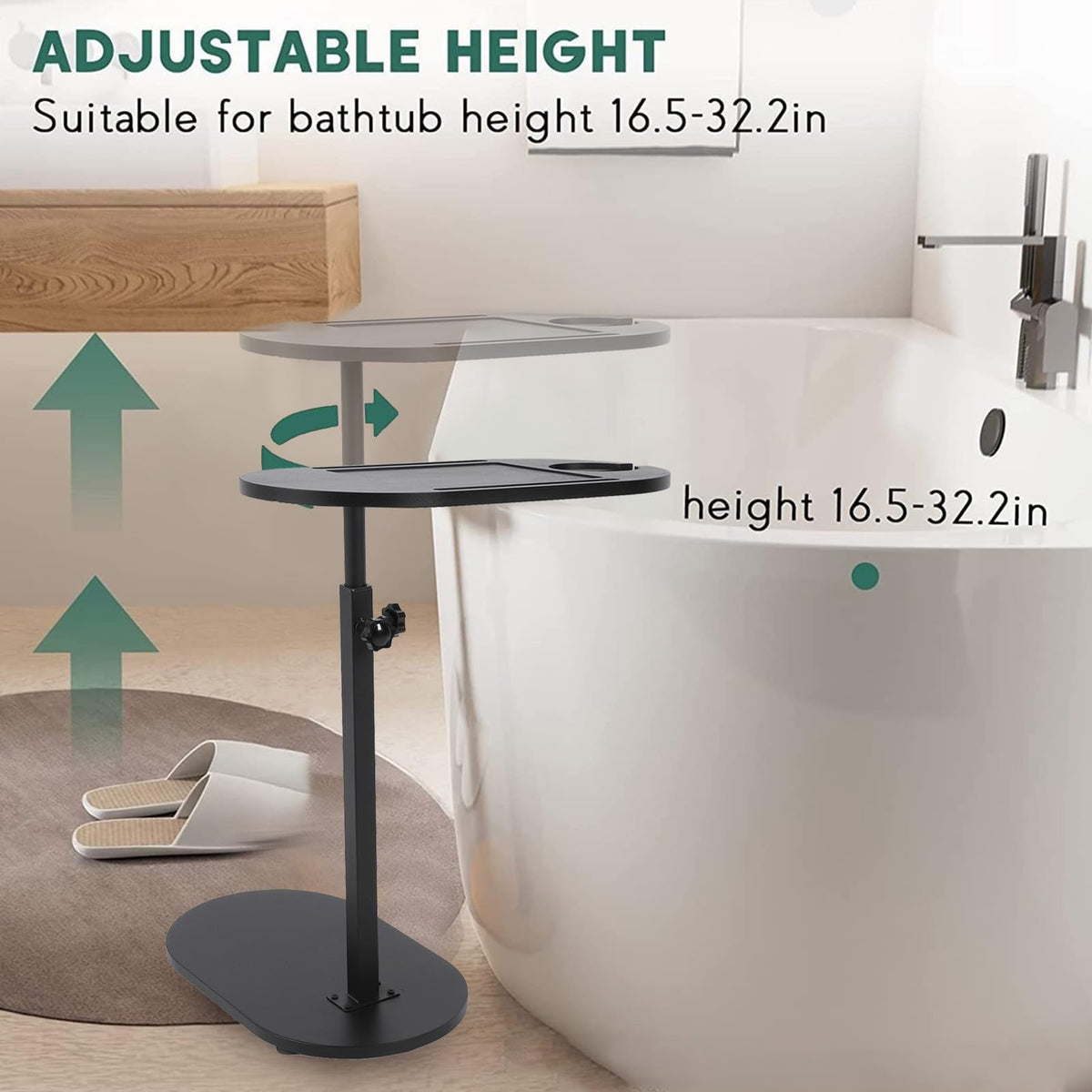 Ejoyous C-Shaped Side Table, Adjustable Height, 360 Degree Rotation, Wooden Coffee Table for Living Room, Bedroom, Bathroom, Sofa Side Bedside Table
