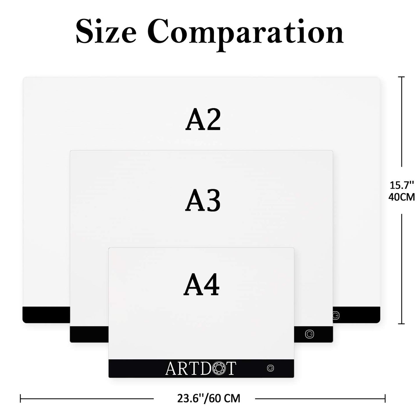 ARTDOT A2 LED Light Pad for Diamond Art USB Powered Light Board Kit, Adjustable Brightness with 12 Angles Stand and Clips (40 x 60cm)