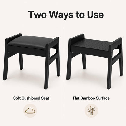 BAMBOOHOMIE Foot Stool Ottoman, Modern Vanity Stool Chair for Makeup with Removable Cushion & Side Handles