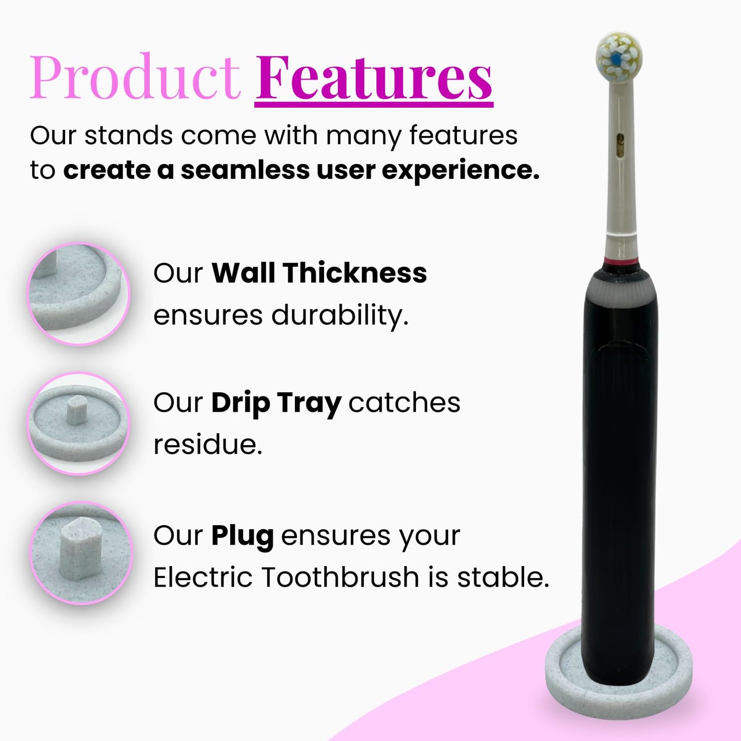 Oral Care Brand Electric Toothbrush Stand & Drip Tray (Marble, Single)