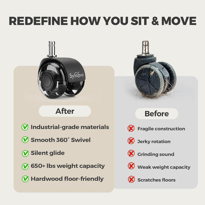 Sytopia Office Chair Wheels With 11×22mm Pin, Universal Fit 2-Inch Castors Replacement, Dual Wheel Rubber Smooth & Silent Chair Casters Wheels