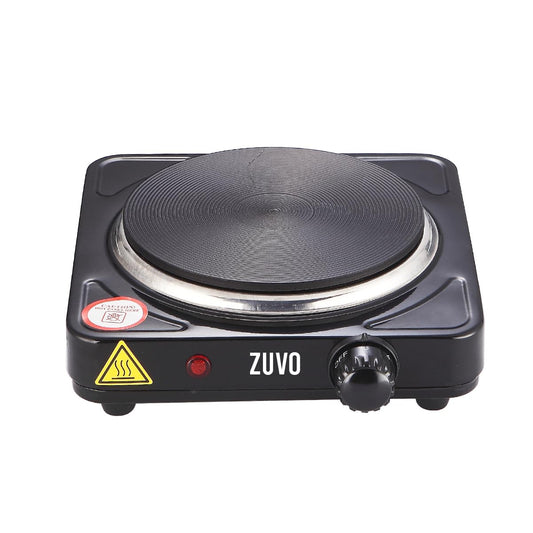 1500W Single Hot Plate - Black Ring Stove Hob - Portable & with Adjustable Thermostat - Cast Iron Heating Plate - Best for Cooking - Zuvo