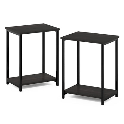 Furinno SIMPLISTIC Side Table Set of 2, 2-Tier Metal Frame End Table with Open Shelf, Night Stand, Bedside Table, for Living Room, Bedroom, Espresso
