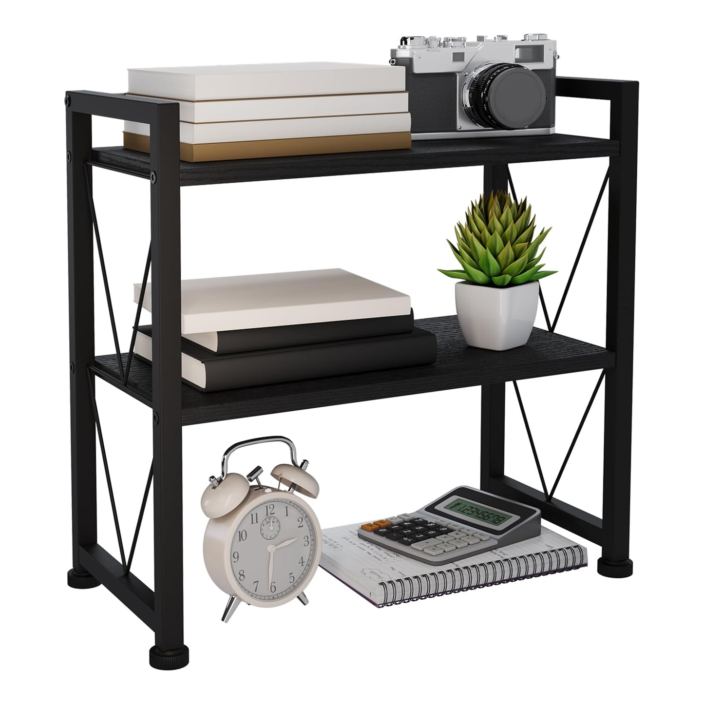 VSIWB Desk Shelf Organiser, 2 Tier Office Shelves, Wood Desk Storage Rack & Freestanding Display Shelf for Office, Dressing Table, Home 41x20x38cm