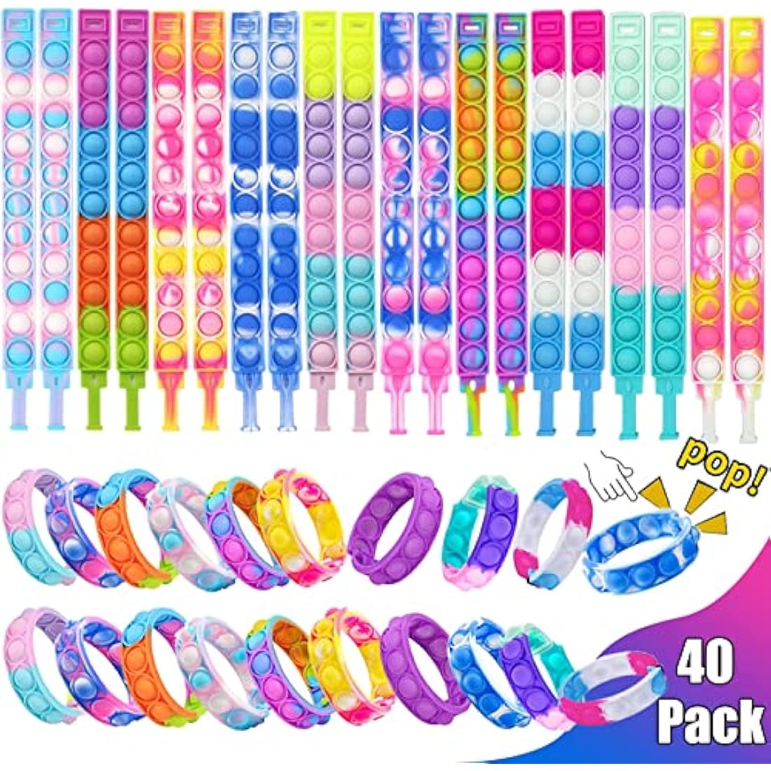 Amyang 40Pcs Party Bag Fillers for Kids - Pop Bracelet Fidget Toys,Bubble Bracelets Sensory Party Favours Set for Kids Boys Girls Toddlers Christmas Party Favors Stocking Stuffers Gifts