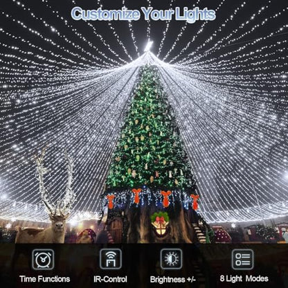 JXLEDAYY 403 FT 1000 LED String Lights Outdoor Fairy Lights Plug in Super Long Christmas Lights with Remote Timer 8 Modes for Xmas Tree Yard Outside Garden House Party Wedding Decoration-Cool White