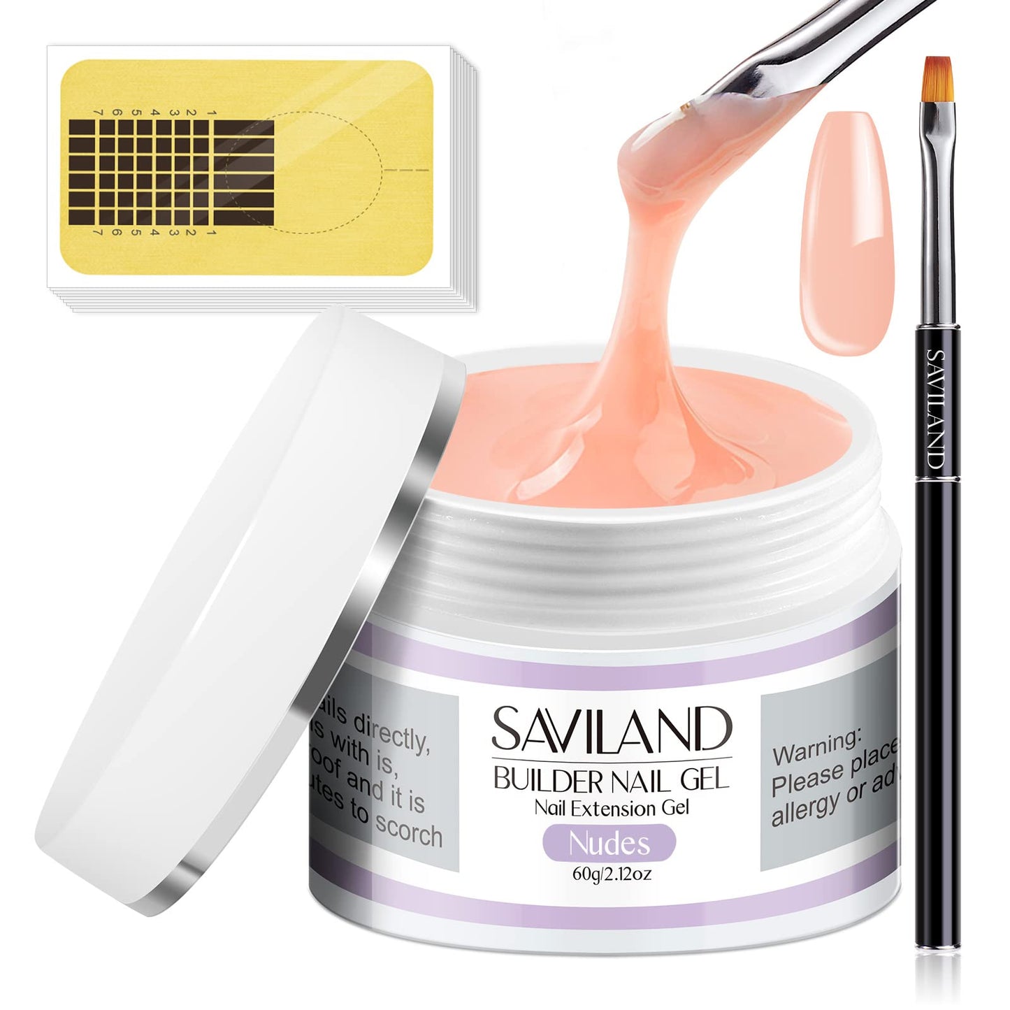 Saviland Builder Nail Gel Kit ? 2.1oz Nudes Nail Extension Gel for Nail Repair & Strengthen U V Hard Gel for Nails with Gel Nail Brush 100PCS Nail