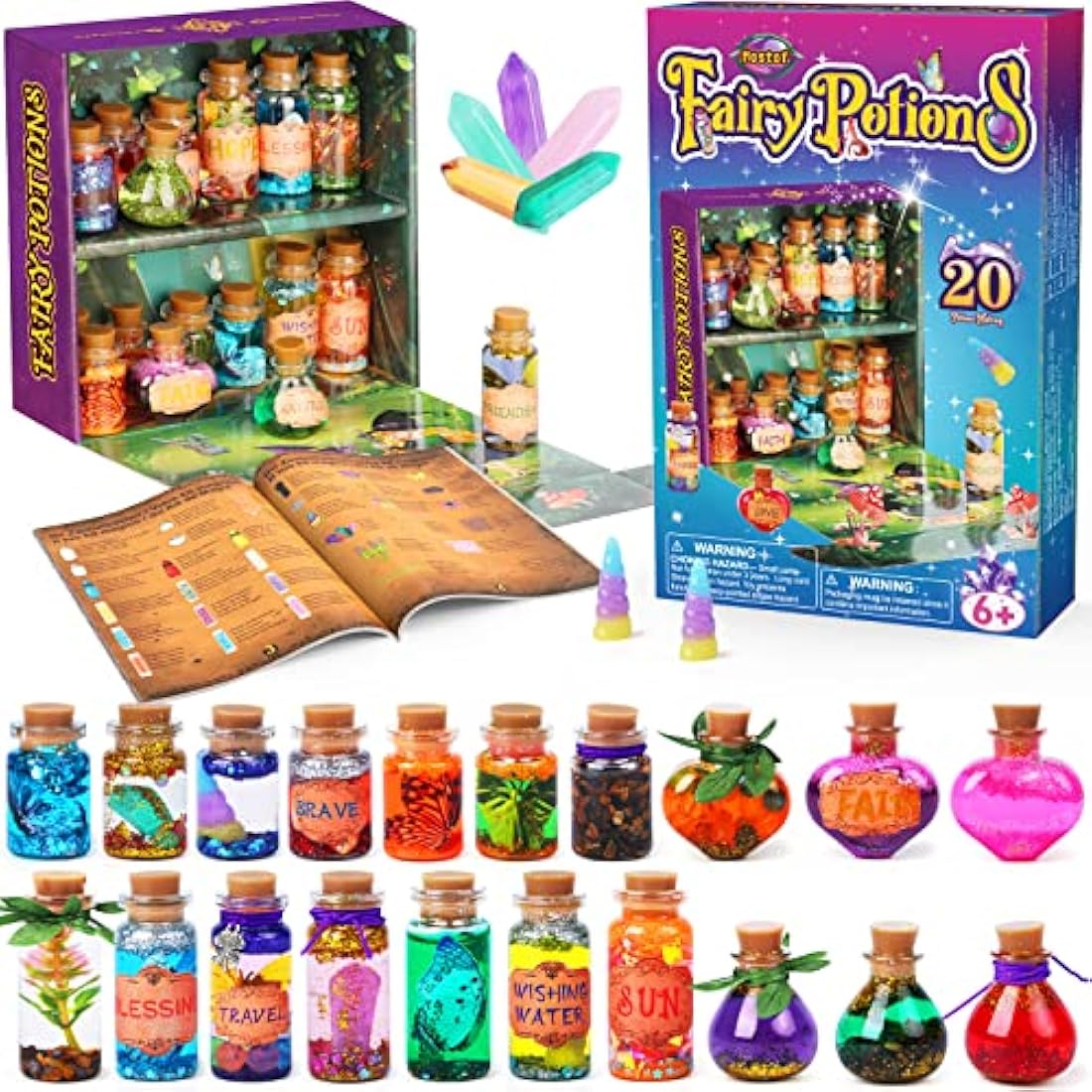 Mostof DIY Fairy Potions Craft Kits for Kids, Mix 20 Magical Wizard Potions with Energy Crystal Dust, Creative Gift Toy