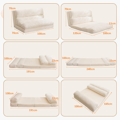 MAXYOYO Bean Bag Bed Folding Sofa Bed Mattress for Adults, Extra Thick 6 Fold Floor Couch for Bedroom Living Room, Beige, 100x240 cm