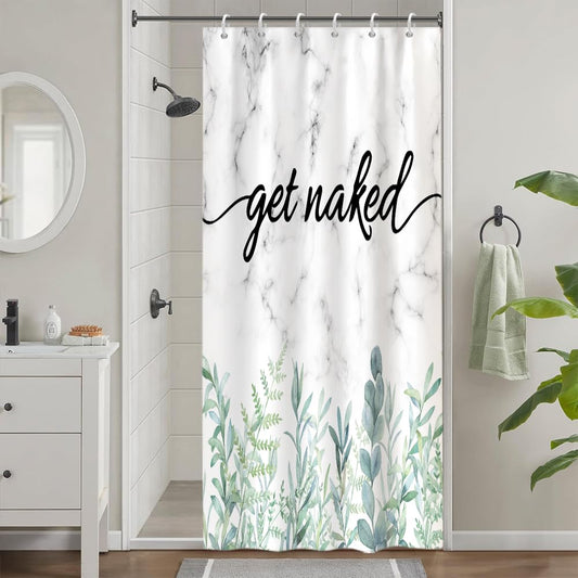 Uiiooazy Sage Green Stall Shower Curtain, Eucalyptus Leaves Marble Effect Bath Curtain Mildew and Mould Resistant Waterproof Polyester Fabric Washable