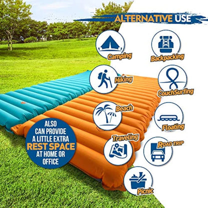 ZOOOBELIVES Extra Thick Inflatable Sleeping Pad with Built-in Pump – Lightweight & Portable Camp Bed for Hiking, Backpacking & Car Travel – Airlive2000