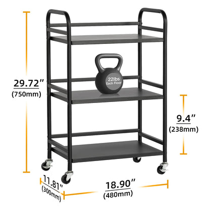 HDANI Serving Trolley,3-Tier Metal Trolley,Black,48x30x75cm