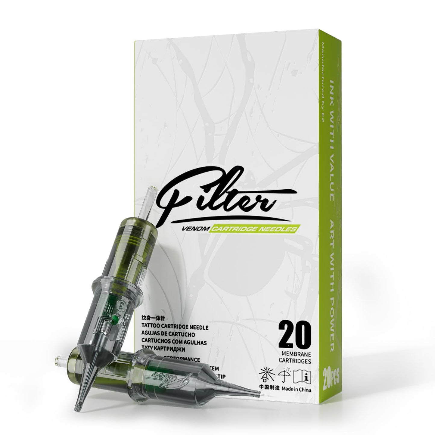 EZ Tattoo Cartridge Needles - 20Pcs #10 (11RL) Bugpin Round Liner Disposable Tattoo Needles Cartridges for Tattoo Gun Machine - Venom