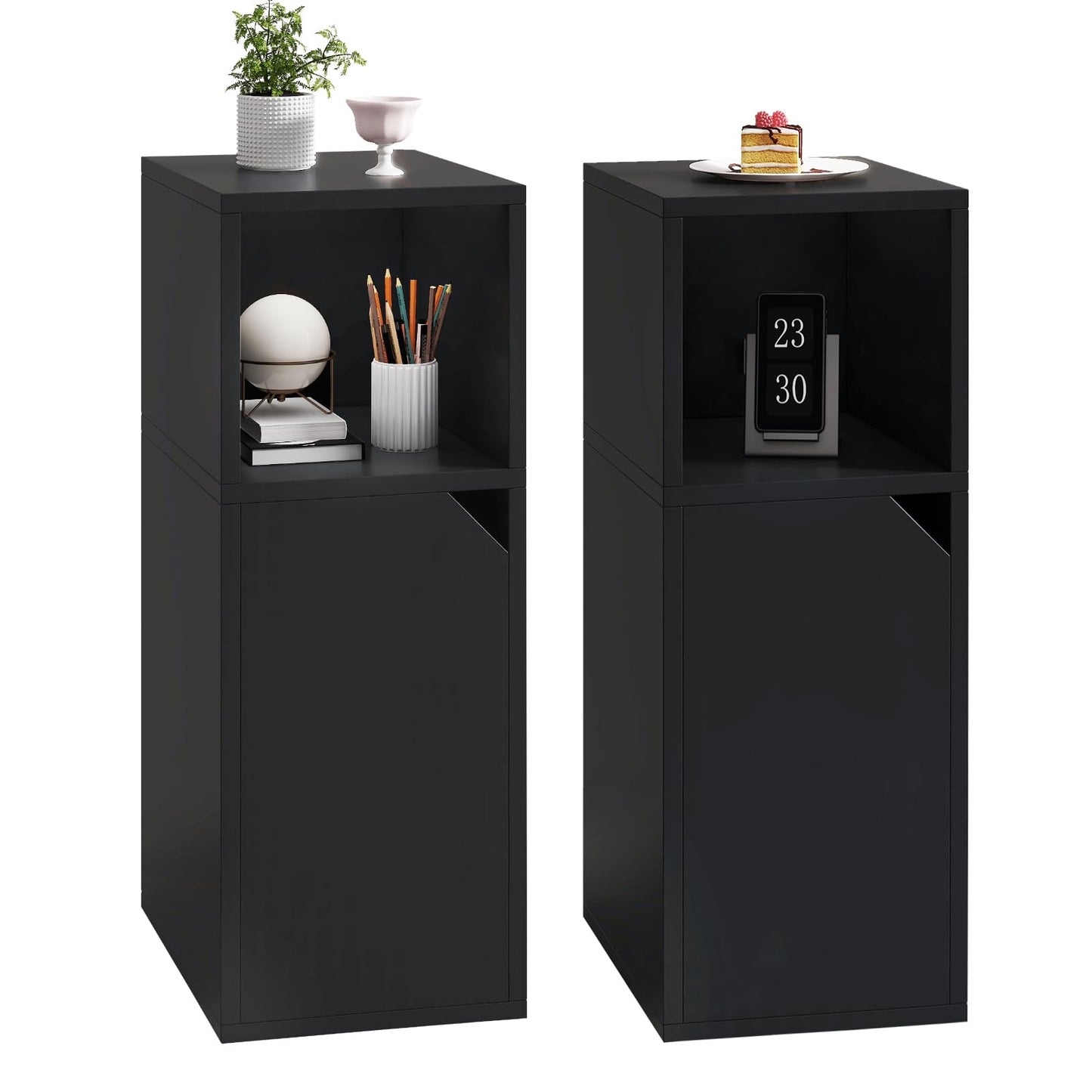 YMYNY Narrow Bedside Table Set of 2, Slim Side Table with Open Compartment and Door, Adjustable Shelf, Bedside Cabinet, for Bedroom, Living Room