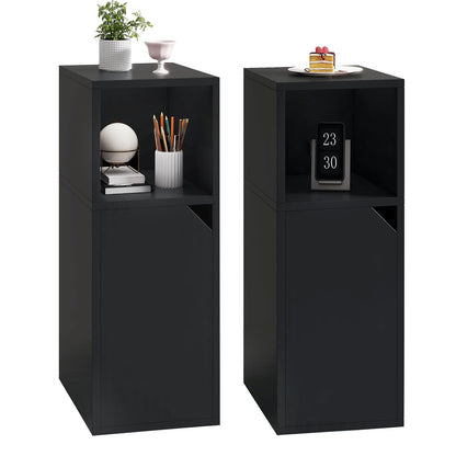 YMYNY Narrow Bedside Table Set of 2, Slim Side Table with Open Compartment and Door, Adjustable Shelf, Bedside Cabinet, for Bedroom, Living Room