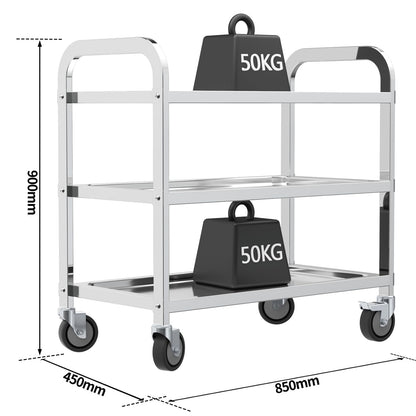 TAIMIKO 3-Tier Stainless Steel Kitchen Trolley Cart Large Serving Trolley