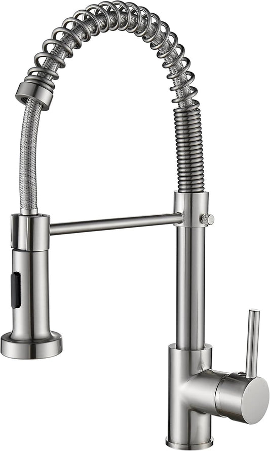 Cobbe Kitchen Tap, Spring Sink Mixer Taps with Pull Down Sprayer, 2 Spray Modes High Arc Swivel 360? Single Handle Lever Kitchen Tap (Brushed Nickel)