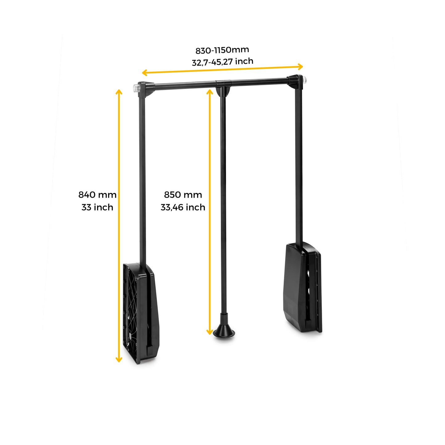 Emuca - Hang Pull Down Wardrobe Rail Lift, Adjustable Width 32,6-45,27 inch (830-1150mm), Steel and Plastic, Black