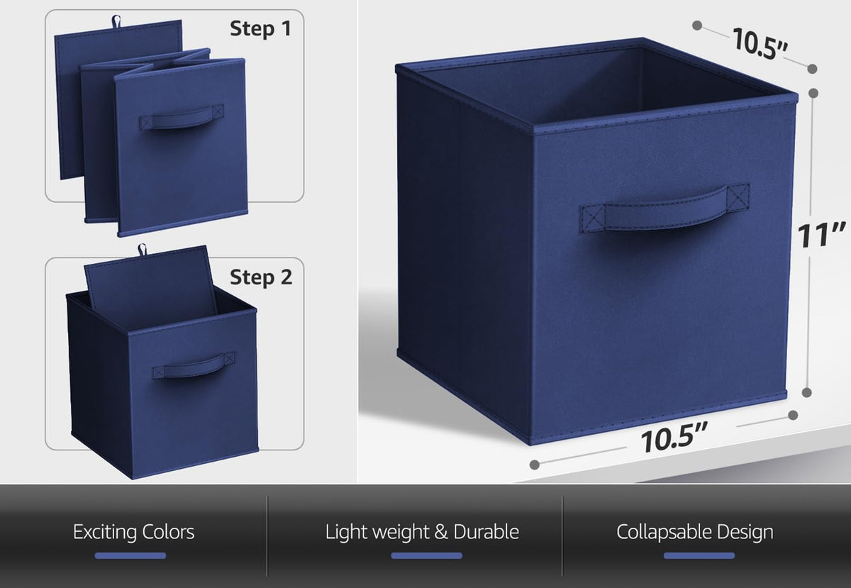 Sorbus Foldable Storage Cube Basket Bin (6 Pack, Navy Blue)