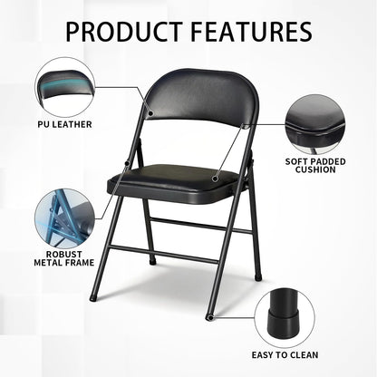 CHAIRABLE Folding Table and Chairs Set with Padded Seats, Black