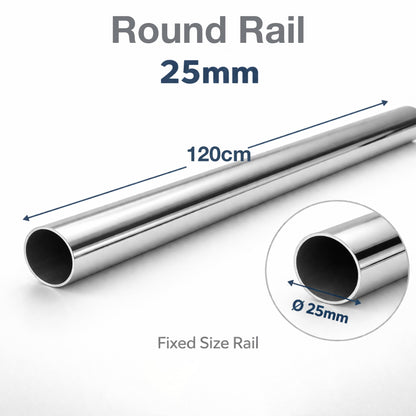 Round Wardrobe Rail 25mm Polished Chrome Hanging Tube for Wardrobes & Cupboards (1200mm (1.2m) ~47.2″)