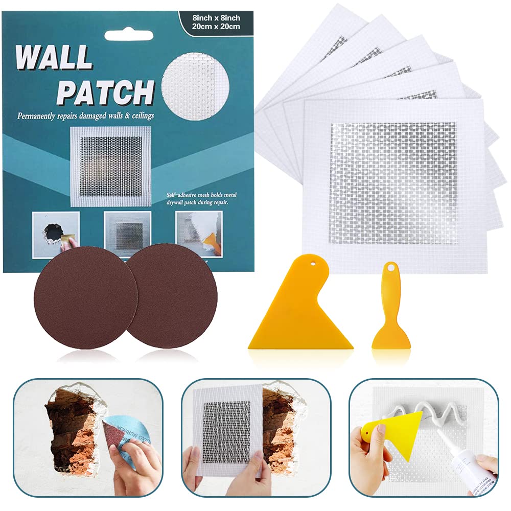 8'' by 8'' Wall Repair Patch, 5 Pcs Plasterboard Patch, Plaster Repair Kit, Safe Mend Plaster, Safemend Drywall Repair Adhesive, Filler for Walls