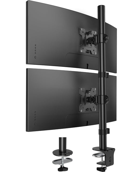 HUANUO Vertical Dual Monitor Stand, Stacked Monitor Mount for 2 Monitors with Height Adjustment, Computer Monitor Arm Supports Two 17-32 Inch with 2