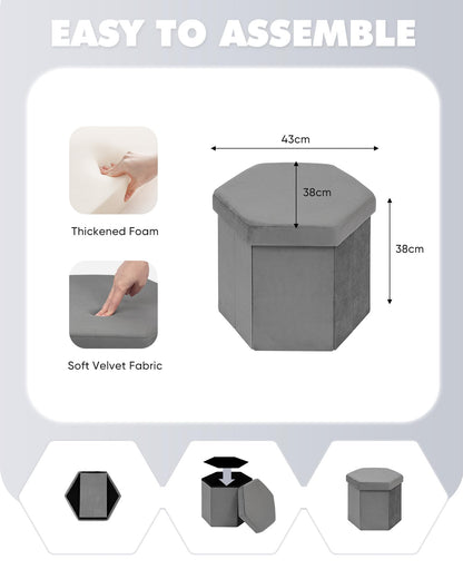 Bonlife Folding Storage Ottoman Hexagonal, Footrest with Toy Ches Box, 43cm