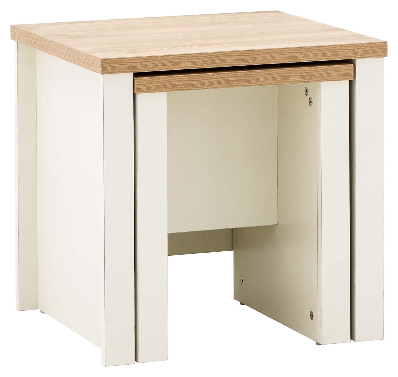 GFW Lancaster Cream and Oak Nest of Tables, Set of 2 Nesting Side Tables, Country Style Living Room Furniture with Oak Effect Tops