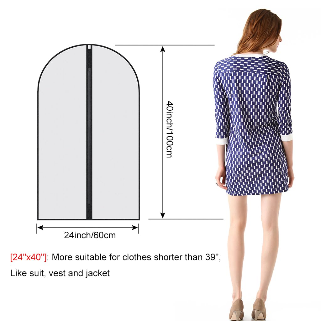 Garment Bags,5PCS Dustproof Garment Covers PEVA Translucent Clothes Covers with Zip Moth Proof Suit Protector Bags Waterproof Dress Covers for Shirts