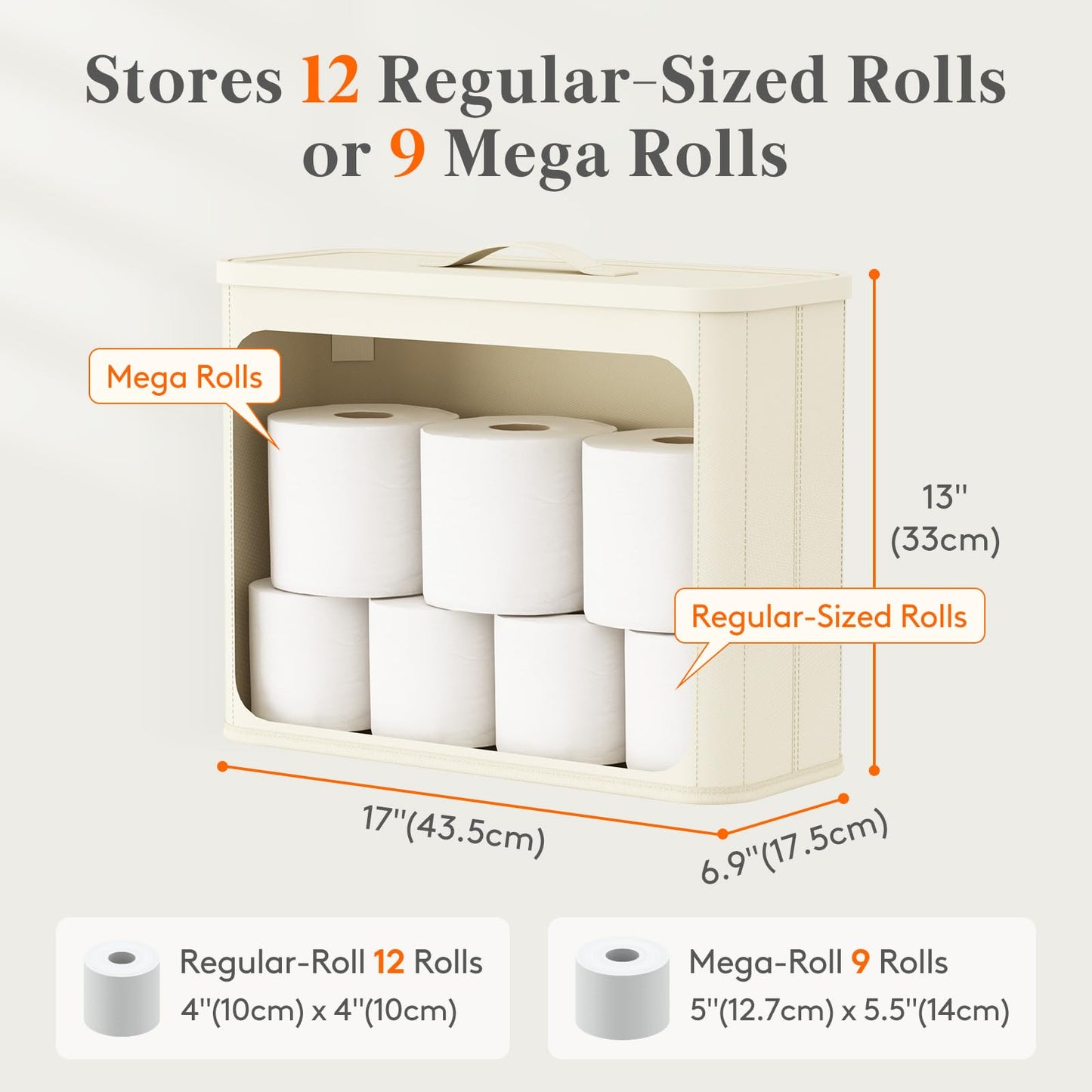 Lifewit Bamboo Toilet Roll Storage Cabinet with Lid,25L,Cream White