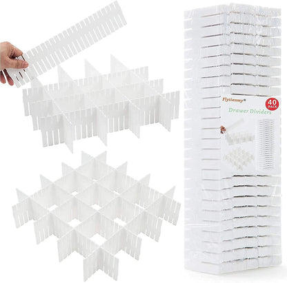 Flytianmy 40Pcs Drawer Dividers, Adjustable Drawer Organizer for Socks, Underwear, Makeup, Can Help Tidy Kitchen, Bedroom, DresserWhite