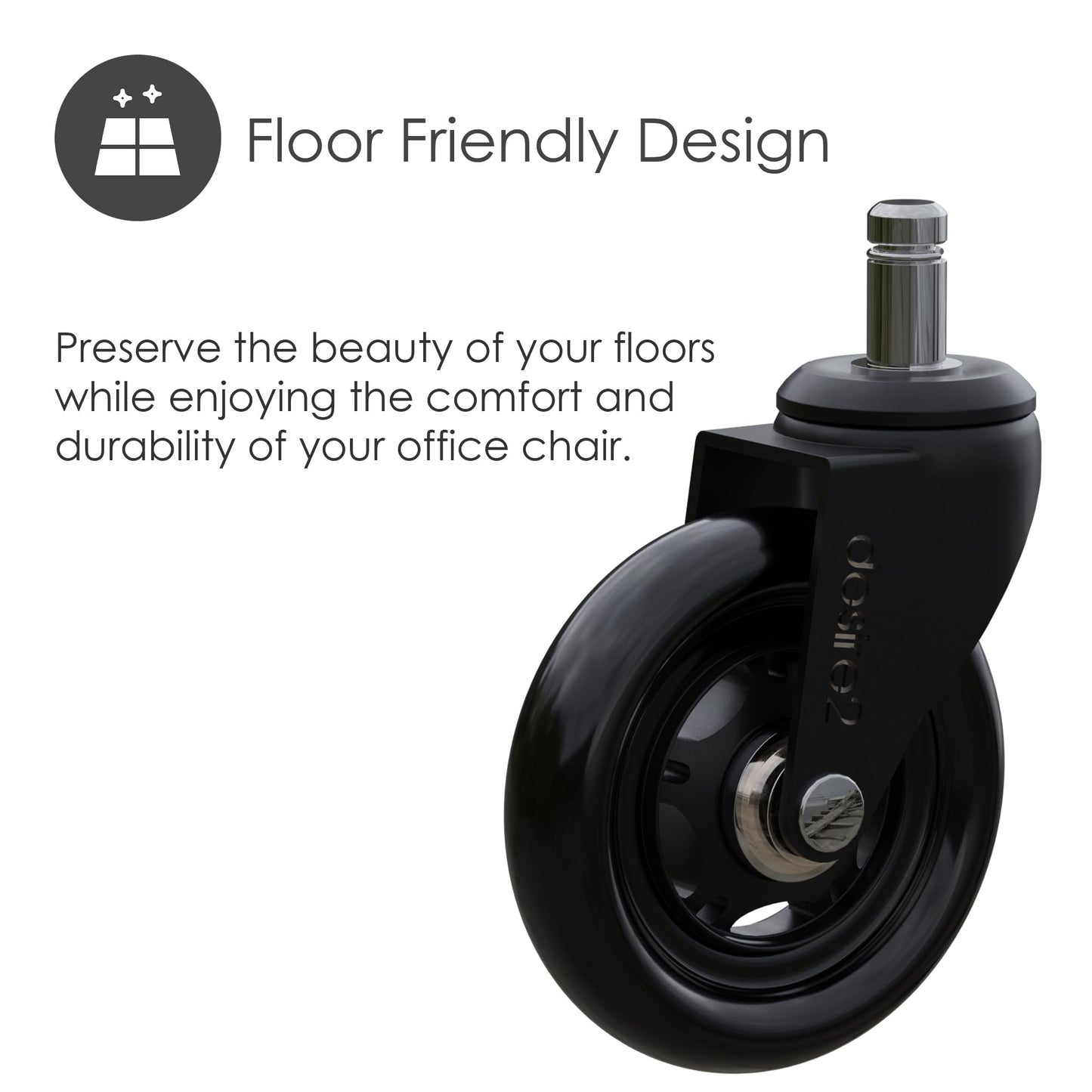 Desire2 Swivel Roller Wheels for Standard Desk Chairs 5-Pack, 3-inch Caster Wheels for Furniture, 22-mm Stem Caster Wheels for Office Chairs