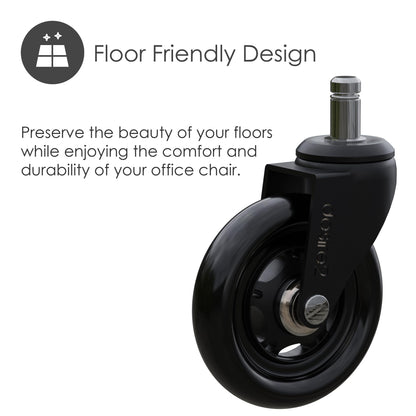 Desire2 Swivel Roller Wheels for Standard Desk Chairs 5-Pack, 3-inch Caster Wheels for Furniture, 22-mm Stem Caster Wheels for Office Chairs