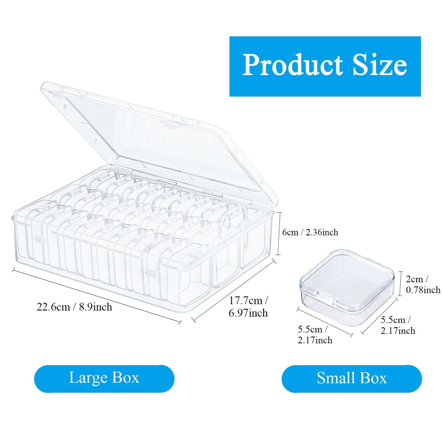 Bead Organiser Storage Box with Lid,ESYFOR 30 Pcs 5.5 x 5.5 x 2cm Bead Storage Box Plastic Transparent Removable Organizer Container for Diamond Art