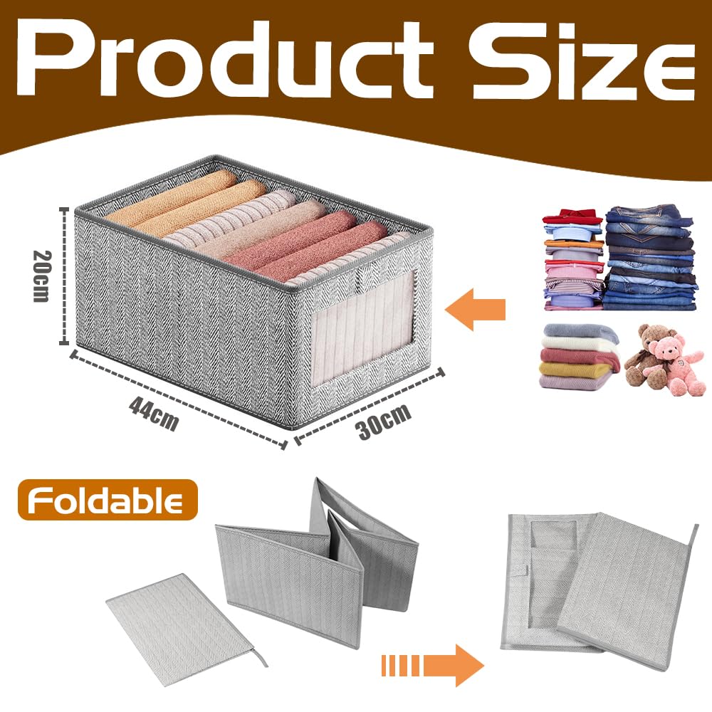 Aiuuee 3Pcs Clothes Storage Boxes, 40x30x20cm Fabric Storage Box with Handles, Collapsible Wardrobe Storage Organiser with Clear Window