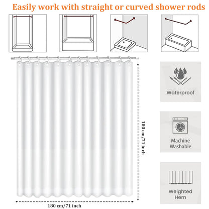 qisheng Shower Curtain for Bathroom - Mould and Mildew Resistant - White, 180 x 180 cm (71 x 71 Inch) 100% PEVA