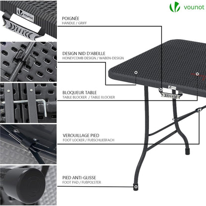 VOUNOT Folding Picnic Table Portable Heavy duty Party Trestle Table 180 x 75 x 72cm for BBQ Camping Indoor Outdoor, Black