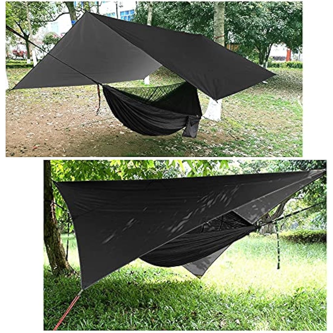 Oversized rain rope tarp and camping hammock with mosquito net, portable single double hammock with tree strap hammock set for camping, backpacking hikes, outdoor backyard