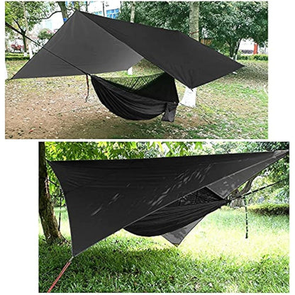 Oversized rain rope tarp and camping hammock with mosquito net, portable single double hammock with tree strap hammock set for camping, backpacking hikes, outdoor backyard