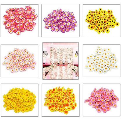 Artificial Daisy Flower Heads 100pcs Fake Gerbera Petals Yellow for DIY Garland Craft Birthday Indoor Outdoor Party Easter Bonnet