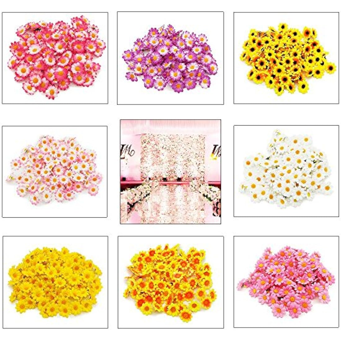 Artificial Daisy Flower Heads 100pcs Fake Gerbera Petals Yellow & Orange for DIY Garland Craft Birthday Indoor Outdoor Party Easter Bonnet