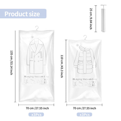 WeeGoo 6 Pack Hanging Vacuum Storage Bags with Pump, Wardrobe Space Saving