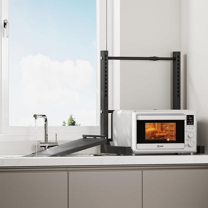 ABCOOL Retractable Adjustable 2 Axial Kitchen Baker Microwave Oven Rack, Expandable and Height Adjustable Carbon Steel Shelf Counter Countertop with
