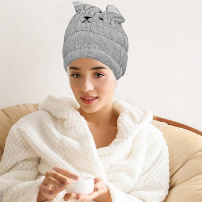 2Pcs Hair Drying Towels Microfibre Hair Towel Hat Super Absorbent Bath Cap with Cute Cat Rabbit Ear Dry Hair Cap Coral Fleece Hair Towel for Women
