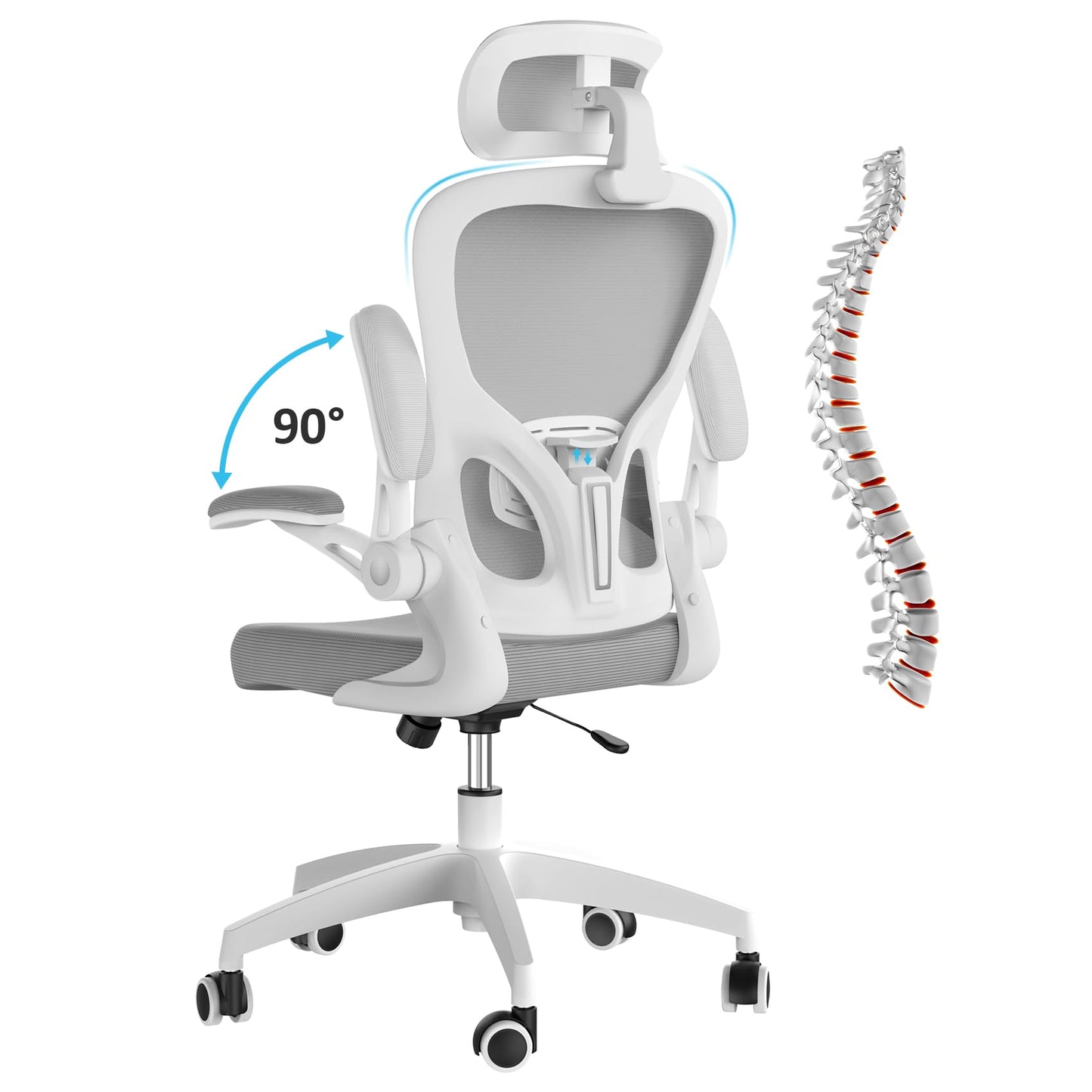 Feonase Ergonomic Office Chair with Adjustable Headrest and Lumbar Support, Mesh Back, Flip-up Armrests and Rocking Function