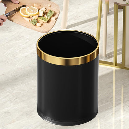 LEASYLIFE 10L/2.6GAL stainless steel trash bin,open top office wastebasket,small waste bin for office,bathroom,bedroom,hotel (black)